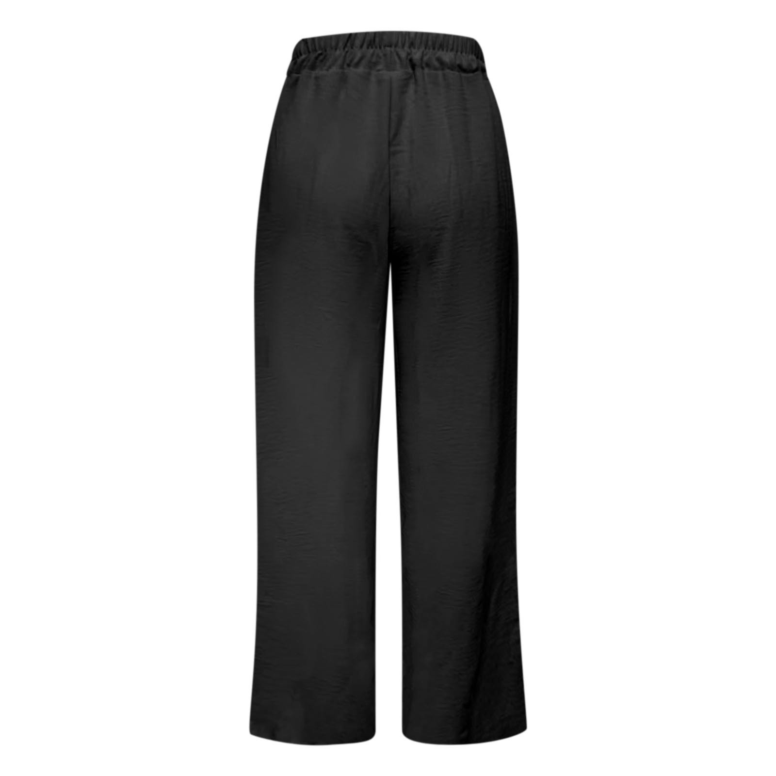 thumbnail image 5 of Pantalones palazzo de cintura alta y pierna ancha para mujer: ligeros, con cordón en la cintura, bolsillos, pantalones casuales de verano., 5 of 5